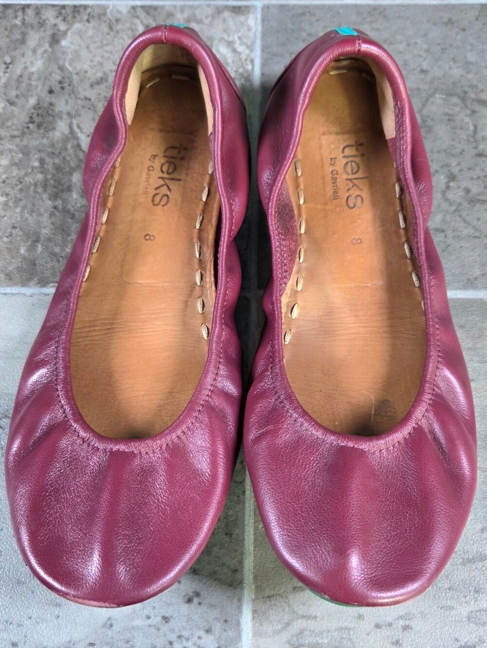 TIEKS BY GAVRIELI BURGUNDY ITALIAN LEATHER BALLET FLATS.